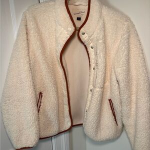 Universal Thread Cream Teddy Jacket with Tan Trim